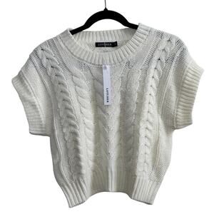 NWOT Women's Knitted Sweater Short Sleeve Crop Top Off-White Medium